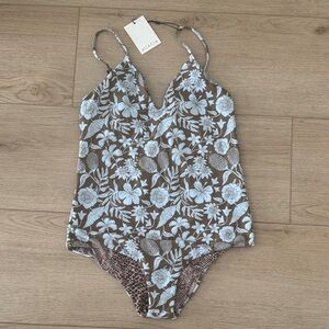 Acacia Swimwear Brown and White Floral Bikini Top